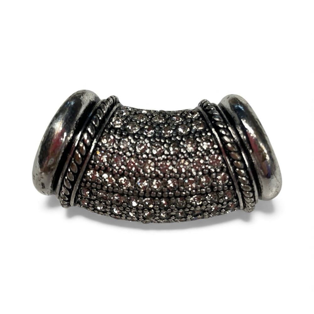 Vintage Silver Tone Scarf Holder Slide Clip Open Ring Rhinestones 2 Inch Glam